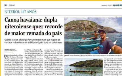 Página do jornal O Globo sobre a dupla niteroiense e a remada até Florianópolis